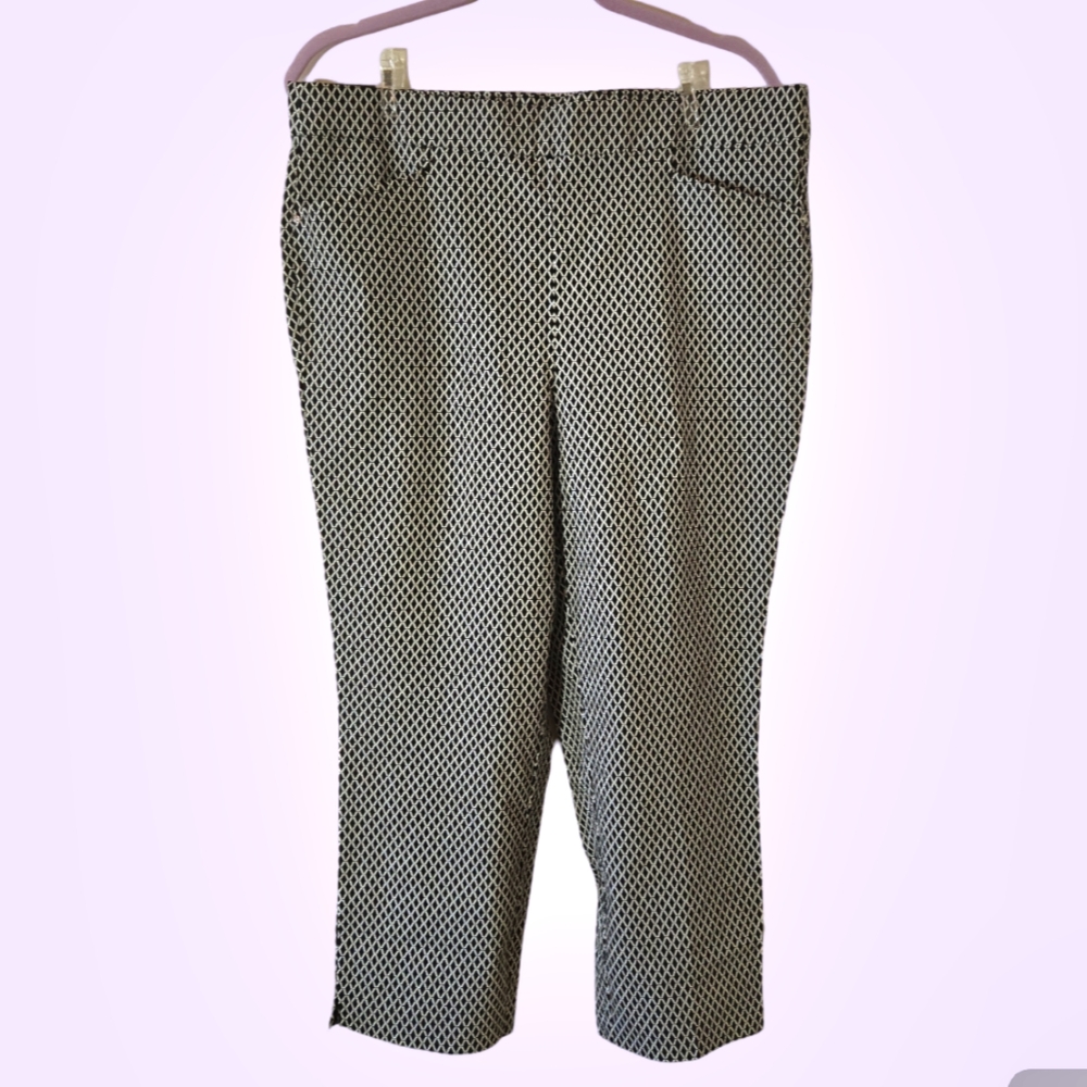 RAFAELLA Black and White Stretch Pull On Capri Pants Front Pockets NWT Sz 16 - Picture 2 of 5